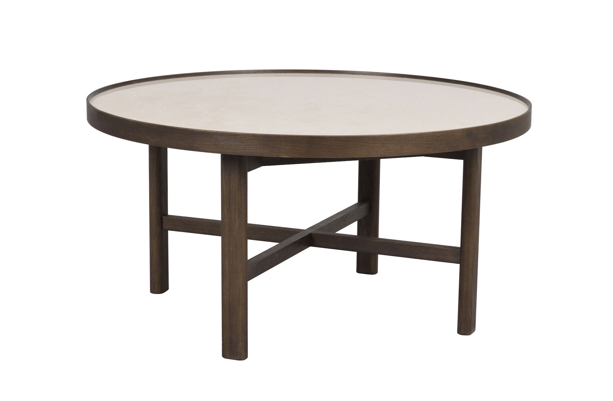 Marsden soffbord runt Ø90 beige keramik/brun ek