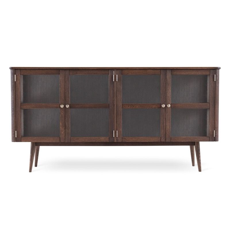 LÖDERUP Sideboard vitrin 4 glasdörrar rökbetsad ek