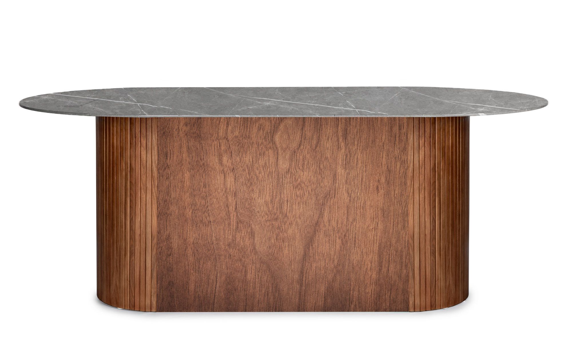 Marble ovalt matbord grå/valnöt